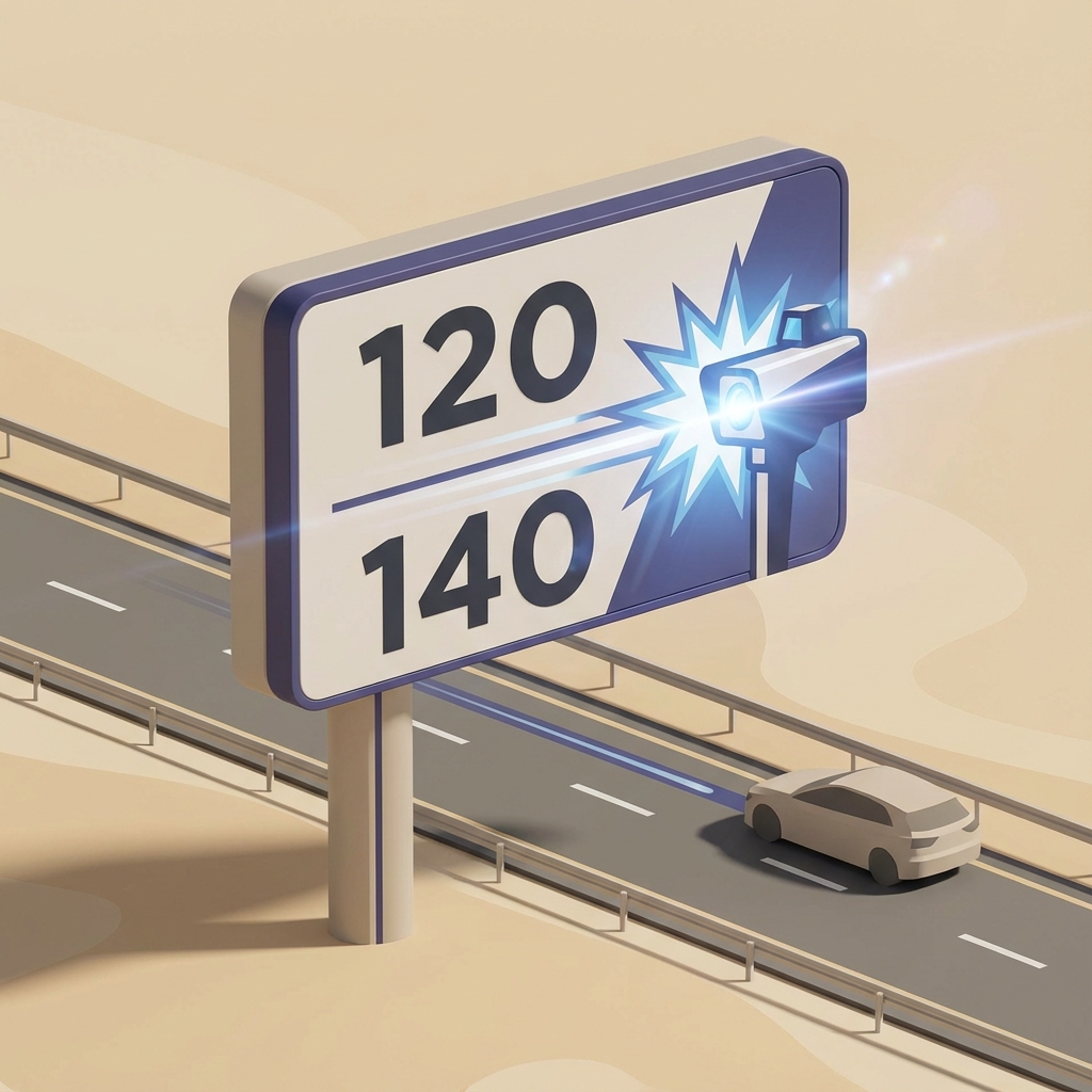3D illustration of a UAE traffic radar and speed limit sign highlighting enforcement
